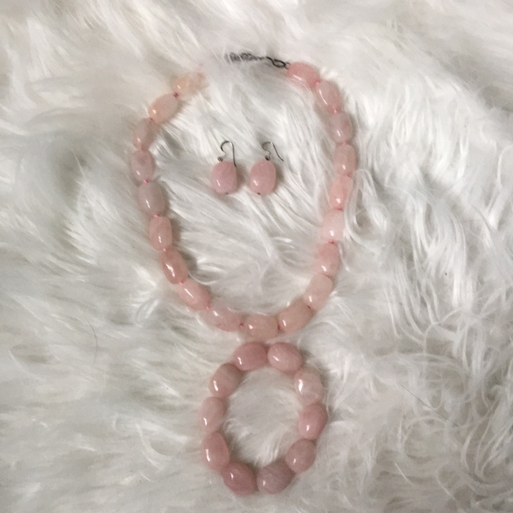 Vintage Rose Quartz Neclace, Bracelet and Earrings